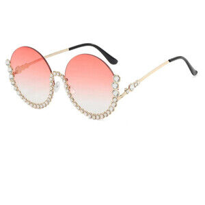 Round Half Framed, decorative Sunglasses In Pink